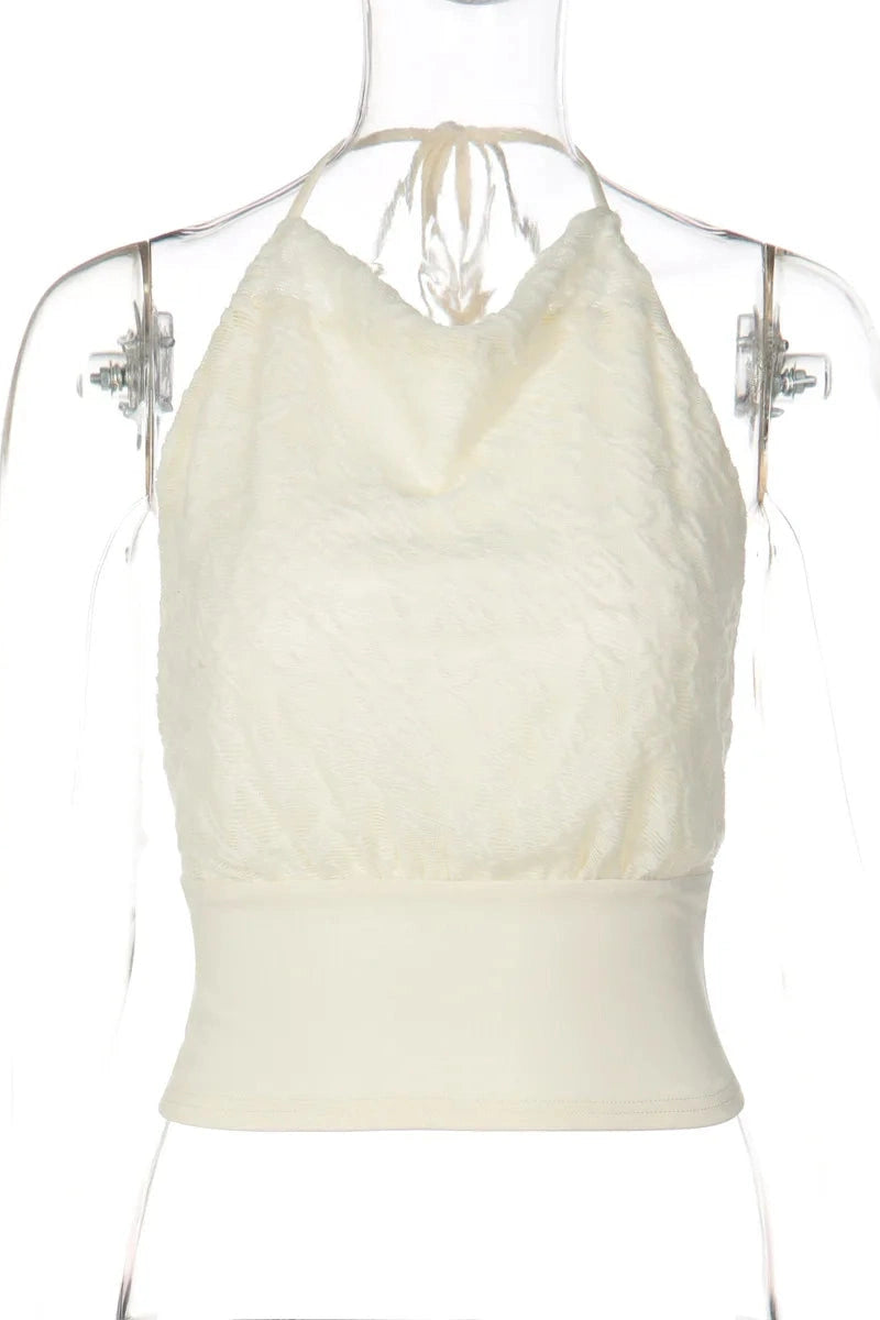 Glorol - Lace Backless Patchwork Sleeveless V-Neck Top