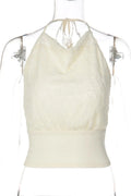 Glorol - Lace Backless Patchwork Sleeveless V-Neck Top
