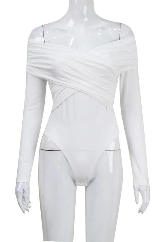 Glorol - Off-Shoulder Long Sleeve Cross Pleated Jumpsuit