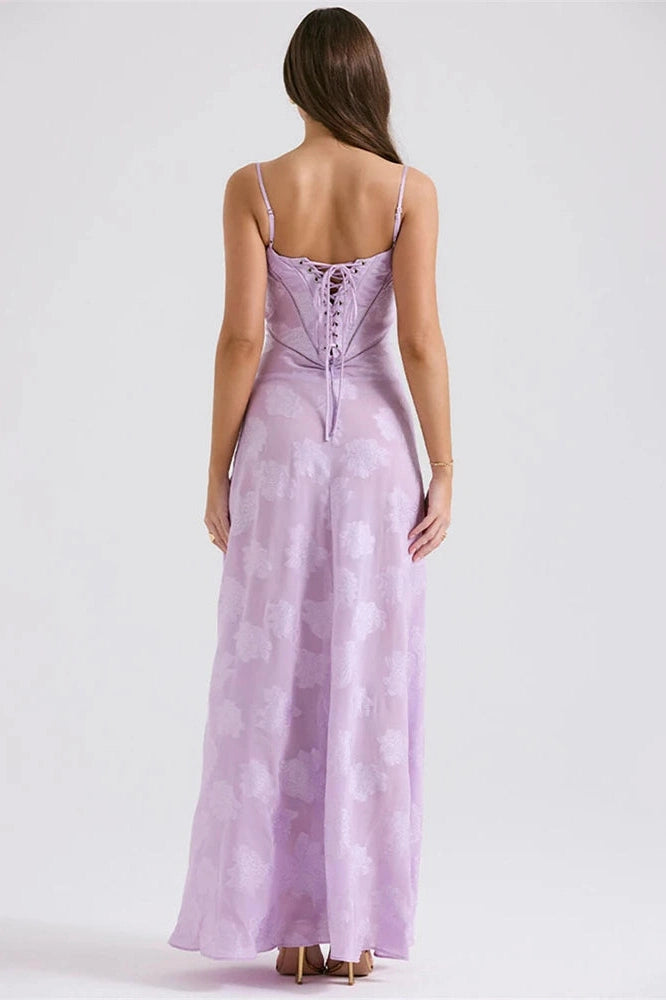 Glorol - Elegant Print Spaghetti Strap Sleeveless Backless Maxi Dress