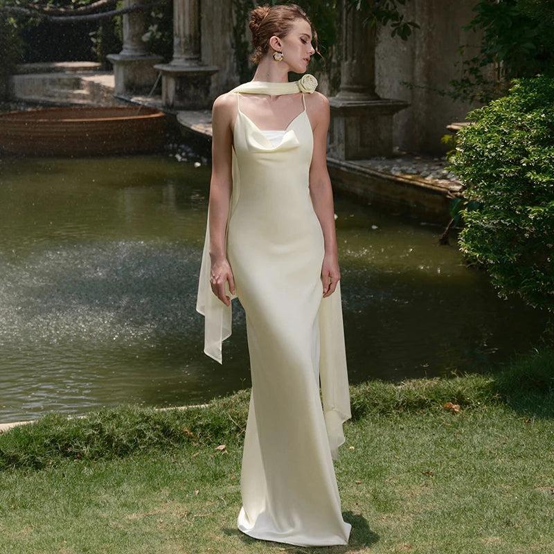 Glorol - Backless Spaghetti Strap Maxi Dress