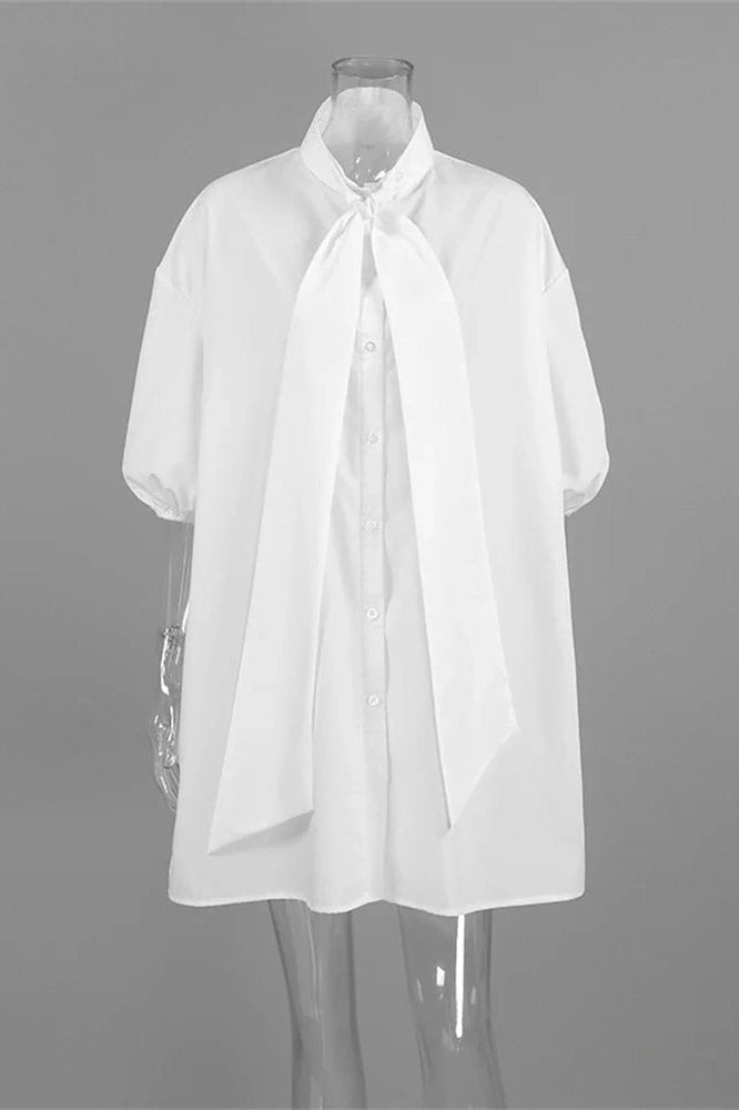 Glorol - Lace-Up Short Sleeve Loose Patchwork Top