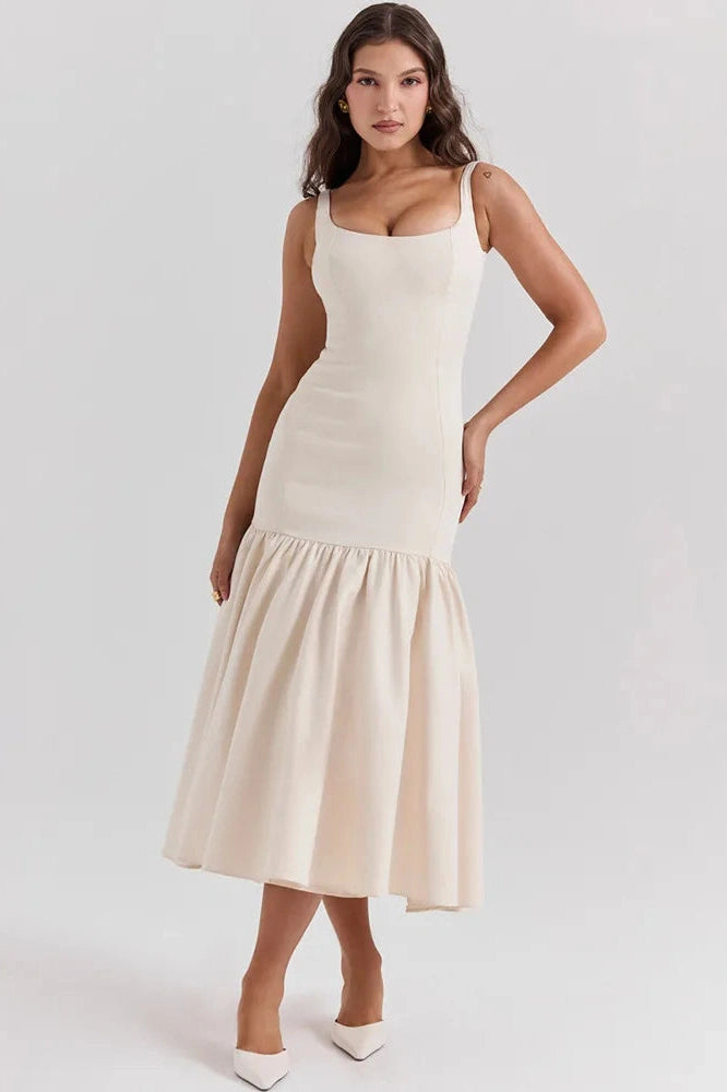 Glorol - Backless Square Collar Sleeveless Loose Pleated Maxi Dress