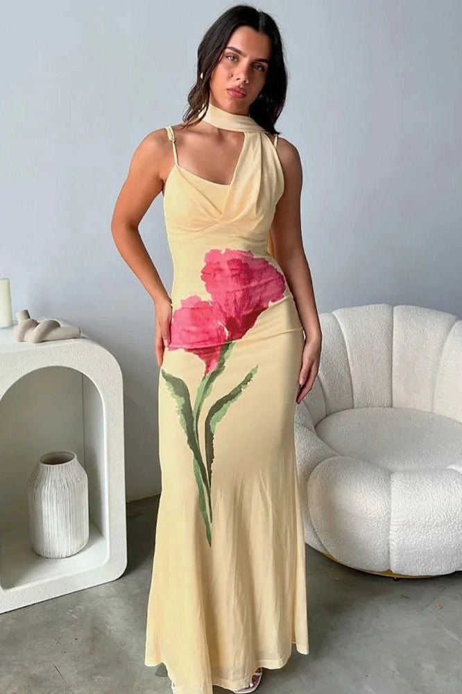 Glorol - Printed Off-Shoulder Strapless Sleeveless Backless Maxi Dress