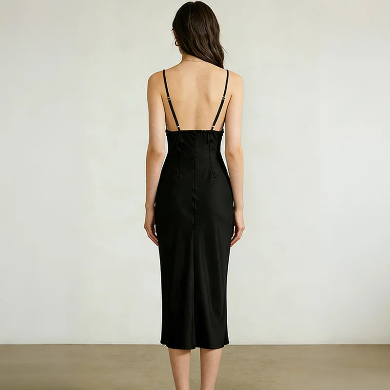 Glorol - Elegant V-Neck Patchwork Backless Maxi Dress