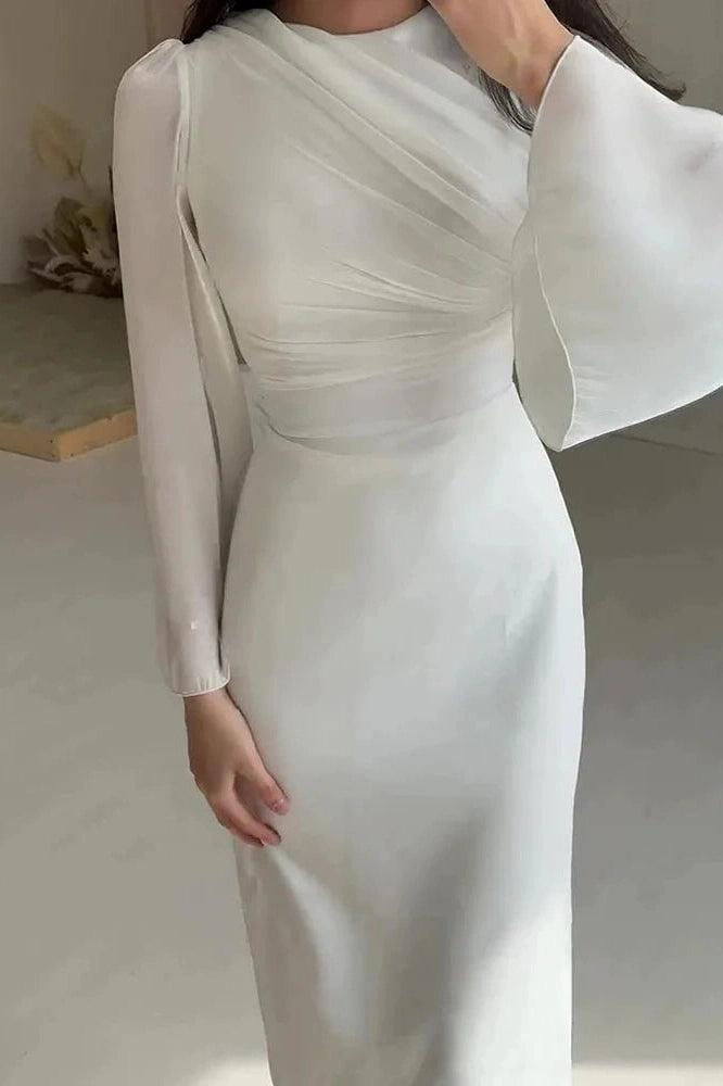 Glorol - Elegant O-Neck Long Sleeve Slim Maxi Dress