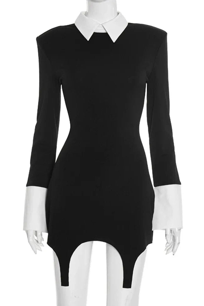 Glorol - Elegant Long Sleeve Patchwork Irregular Mini Dress