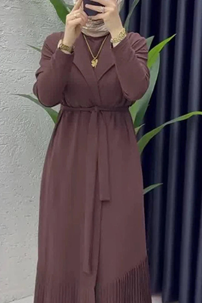 Glorol - Elegant O-Neck Long Sleeve High Waist Pleated Maxi Dress