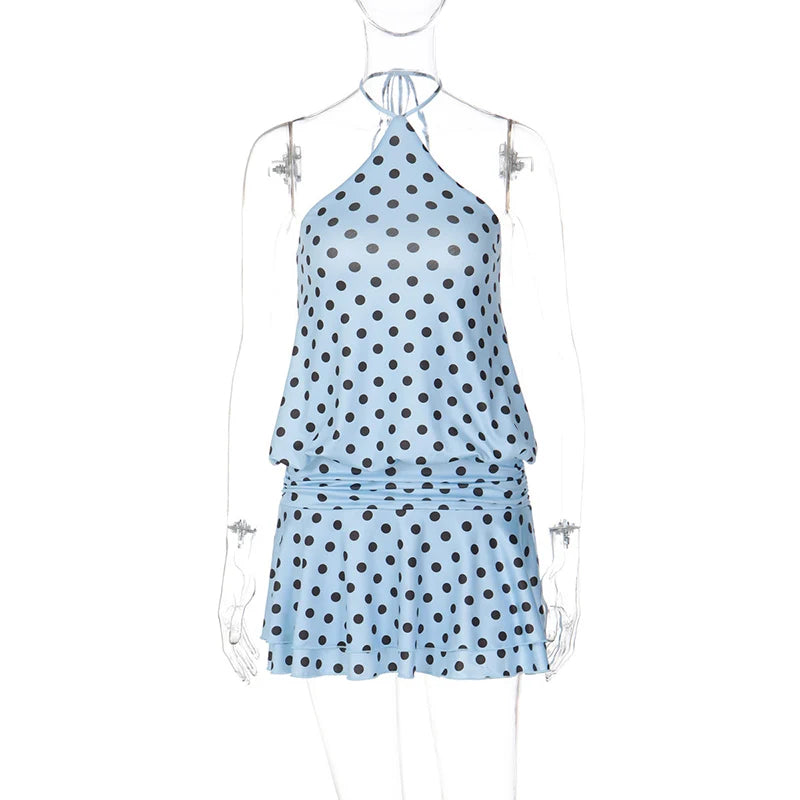 Glorol - Printed Backless Pleated Slim Mini Dress