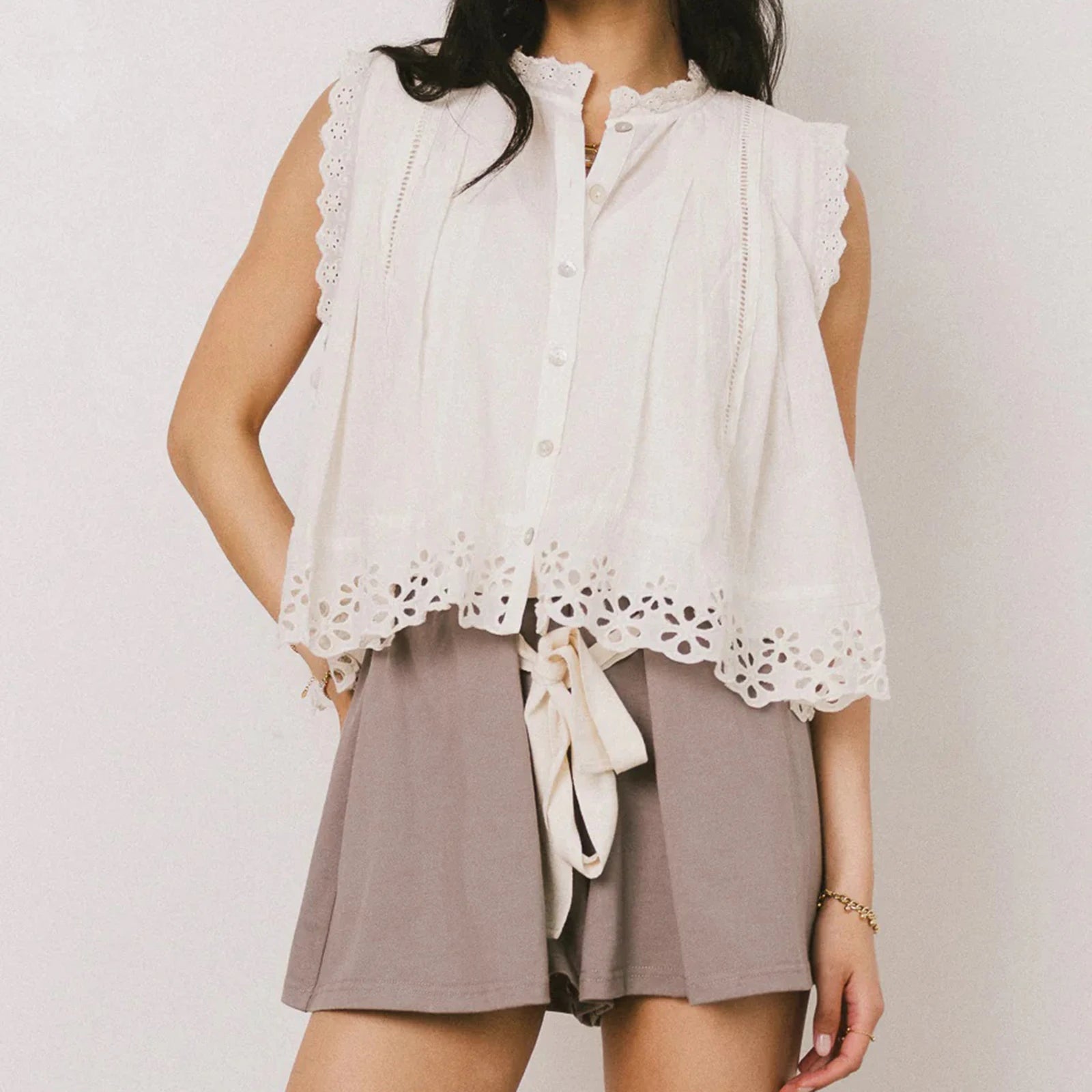 Glorol - Sleeveless Button-Down Loose Fit Top