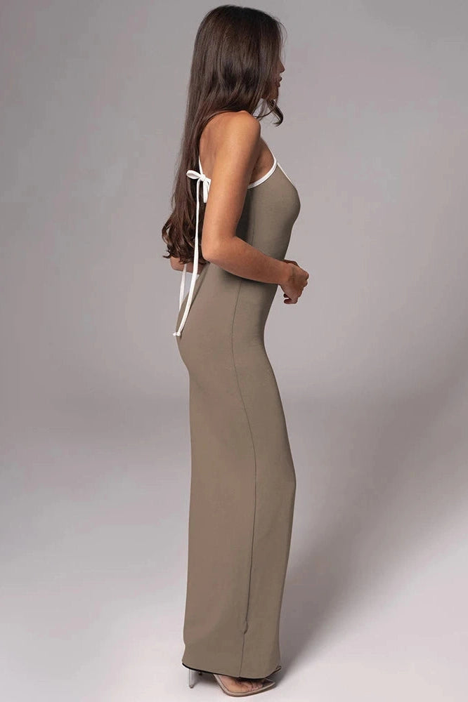 Glorol - Spaghetti Strap Lace-up Sleeveless Backless Maxi Dress