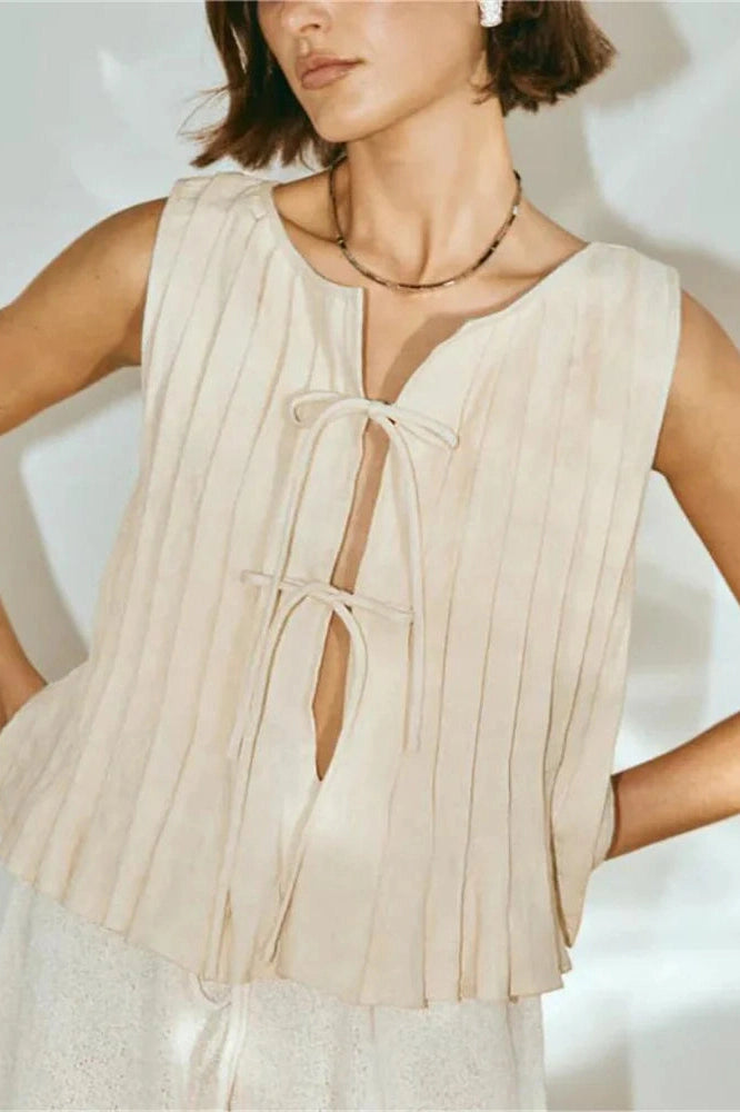 Glorol - Hollow Out Sleeveless Slim Lace-Up Top