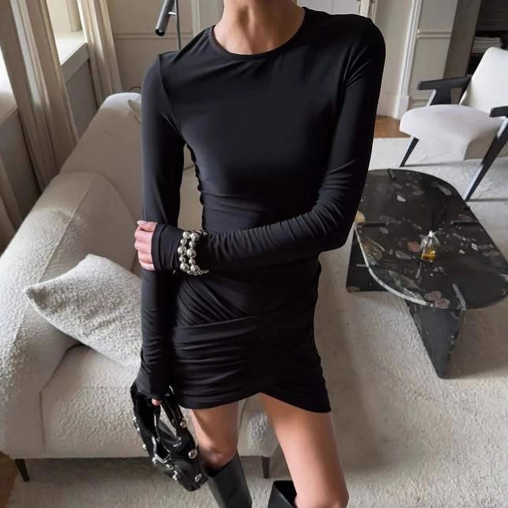 Glorol - Elegant Patchwork Long Sleeve Mini Dress