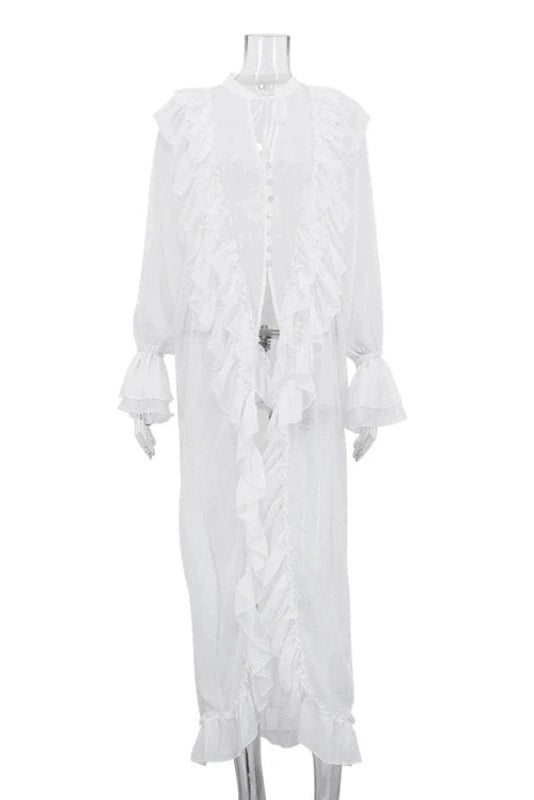 Glorol - Long-Sleeved Single-Breasted Maxi Dress