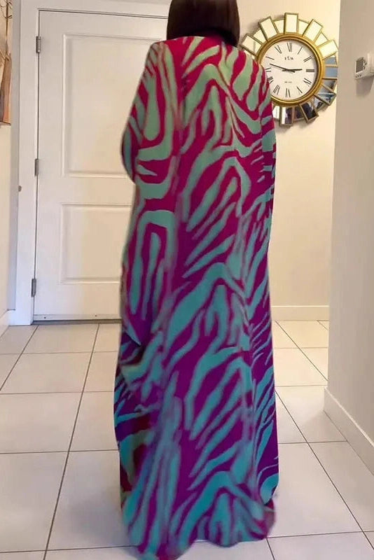 Glorol - Elegant Pleated Sleeves Loose V-Neck Maxi Dress