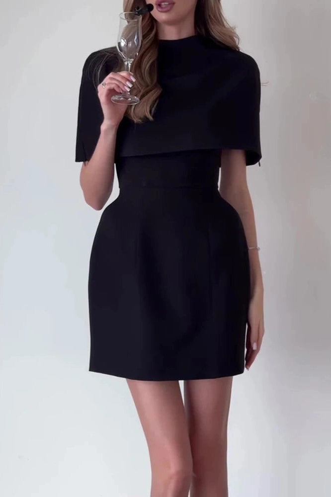 Glorol - Elegant High Waist A-Line Shawl Two-Piece Mini Dress