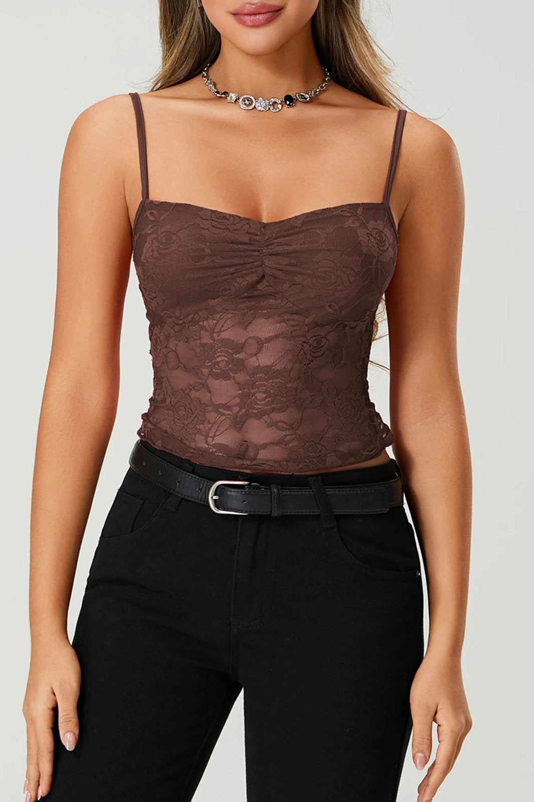 Glorol - Lace Sleeveless Slim Fit Top