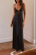 Glorol - Sleeveless Tie-Up Backless Maxi Dress