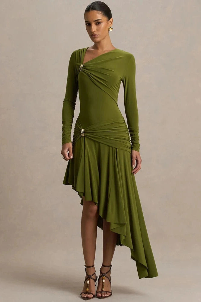 Glorol - Long Sleeve Split Irregular Maxi Dress