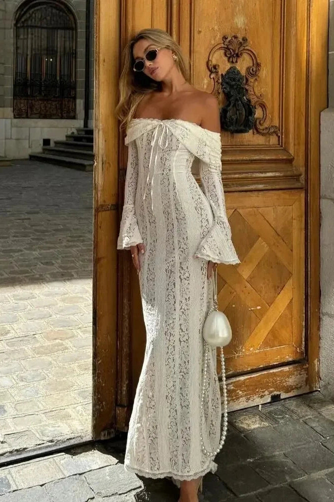 Glorol - Hollow Out Backless Slim Lace-Up Maxi Dress