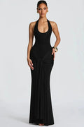 Glorol - Backless V Neck Sleeveless Bodycon Maxi Dress