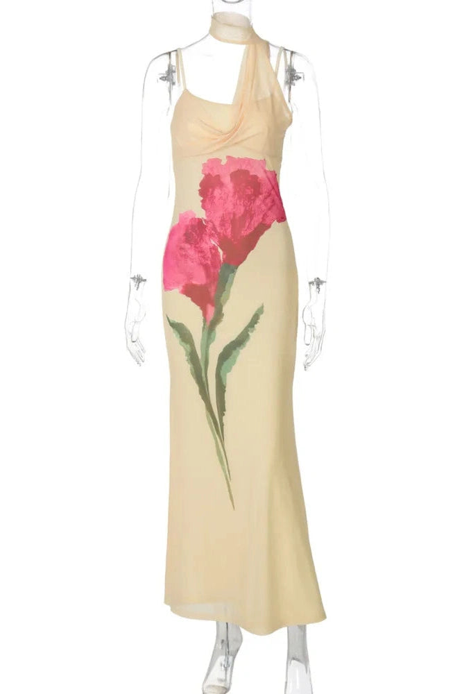 Glorol - Printed Off-Shoulder Strapless Sleeveless Backless Maxi Dress