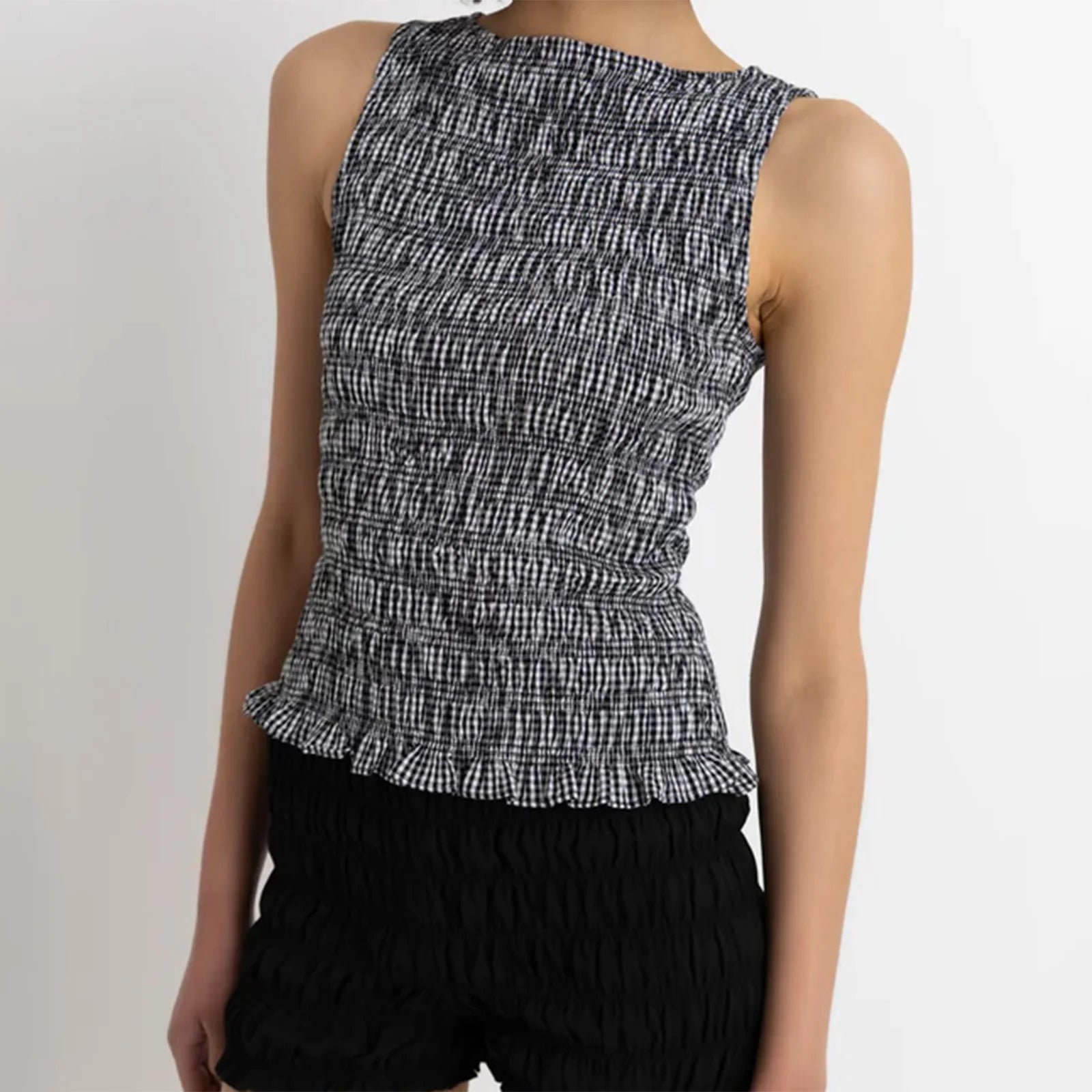 Glorol - Plaid Sleeveless Slim Fit Top