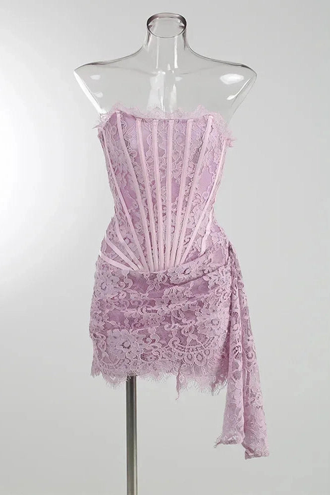 Glorol - Lace See-Through Patchwork Bodycon Irregular Mini Dress
