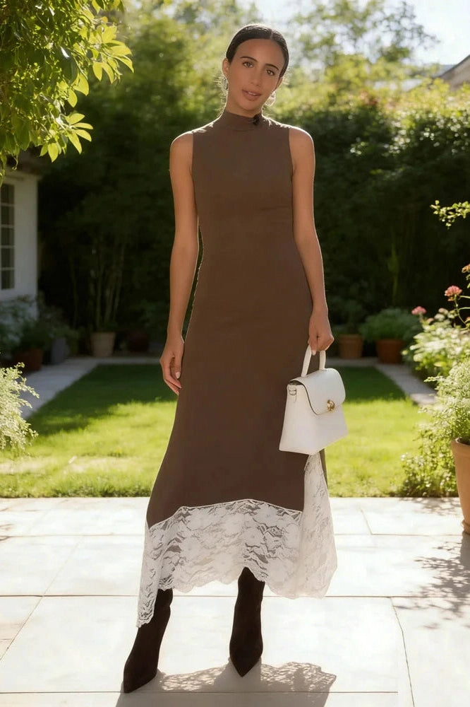 Glorol - Lace Patchwork Sleeveless Slim High Waist Maxi Dress