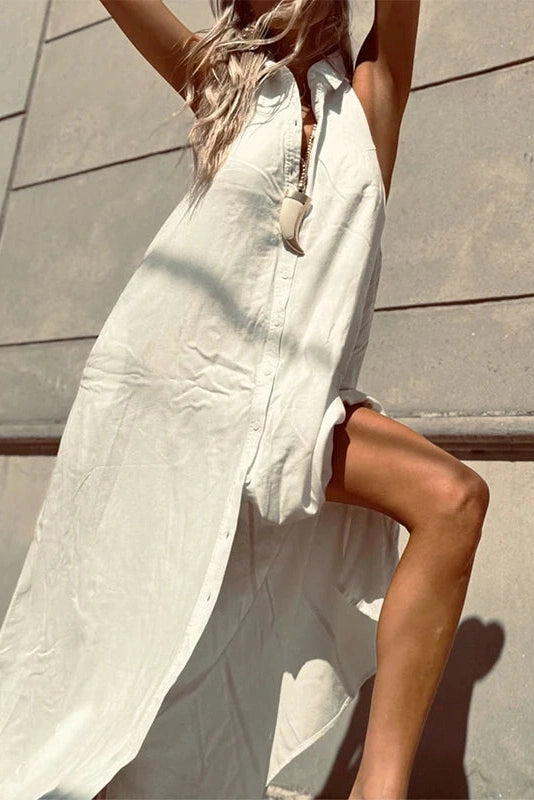 Glorol - Elegant Sleeveless Button Backless Maxi Dress