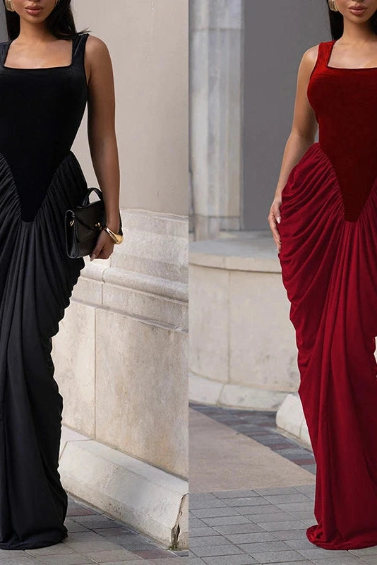 Glorol - Elegant U-Collar High Waist Backless Sleeveless Maxi Dress