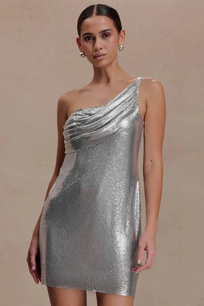 Glorol - One Shoulder Sleeveless Backless Mini Dress