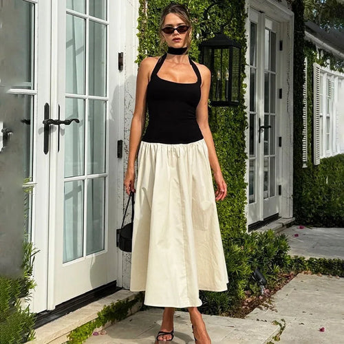 Glorol - Elegant Backless Patchwork Maxi Dress