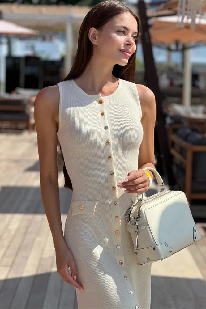 Glorol - High Waist Slim Sleeveless Maxi Dress