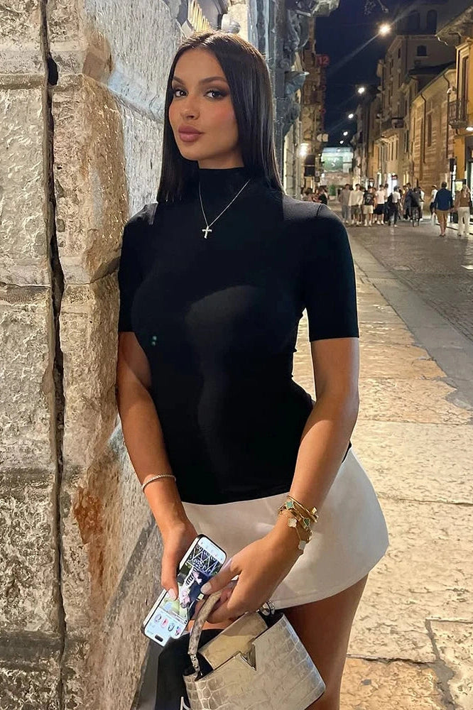 Glorol - Elegant Slim High Waist Turtleneck Mini Dress