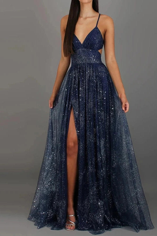 Glorol - Hollow Out Sleeveless V-Neck High Waist Pleated Maxi Dress