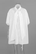Glorol - Lace-Up Short Sleeve Loose Patchwork Top