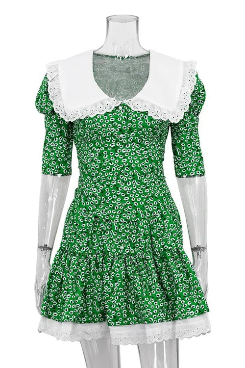 Glorol - Elegant Lace-Up Slim Lace Short Sleeve Mini Dress