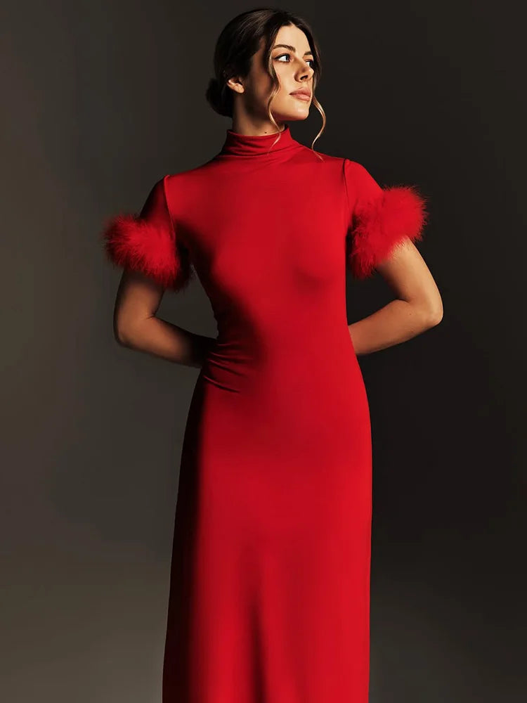 Glorol - Elegant Patchwork High Collar Maxi Dress