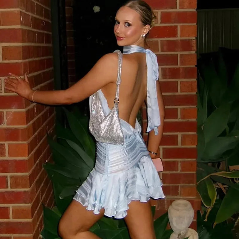 Glorol - Backless Lace-Up Sleeveless Mini Dress