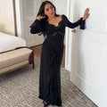 Glorol - Elegant Hollow Out V-Neck Patchwork Maxi Dress