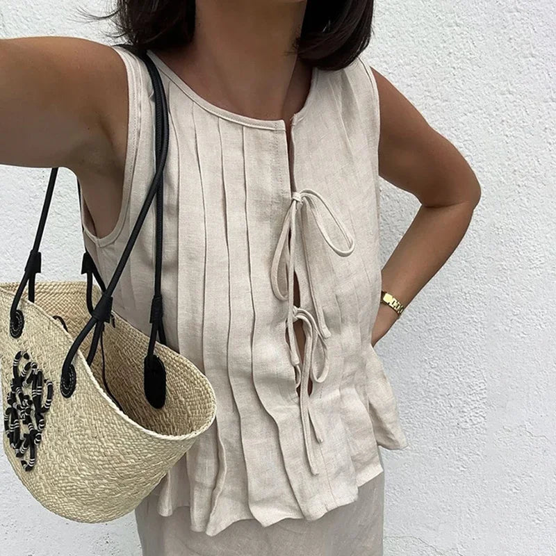 Glorol - Lace-Up Loose Sleeveless Top
