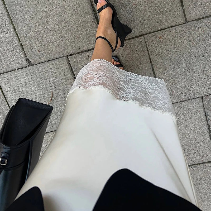 Glorol - High Waist Lace Splice Skirt