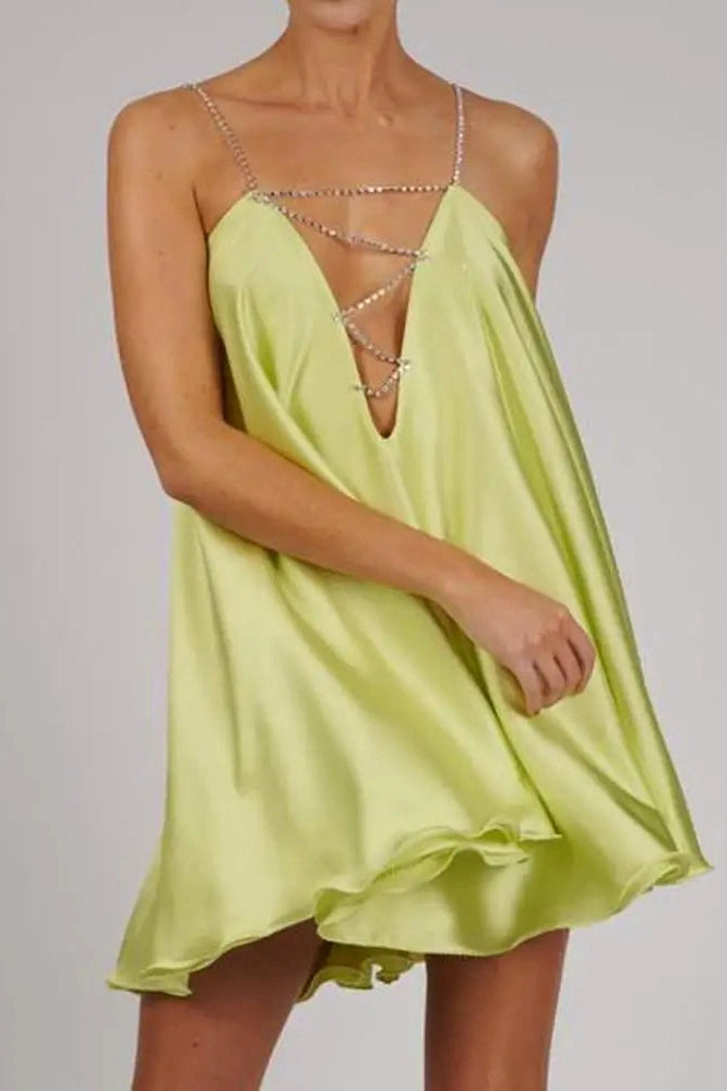 Glorol - Hollow V-Neck A-Line Mini Dress