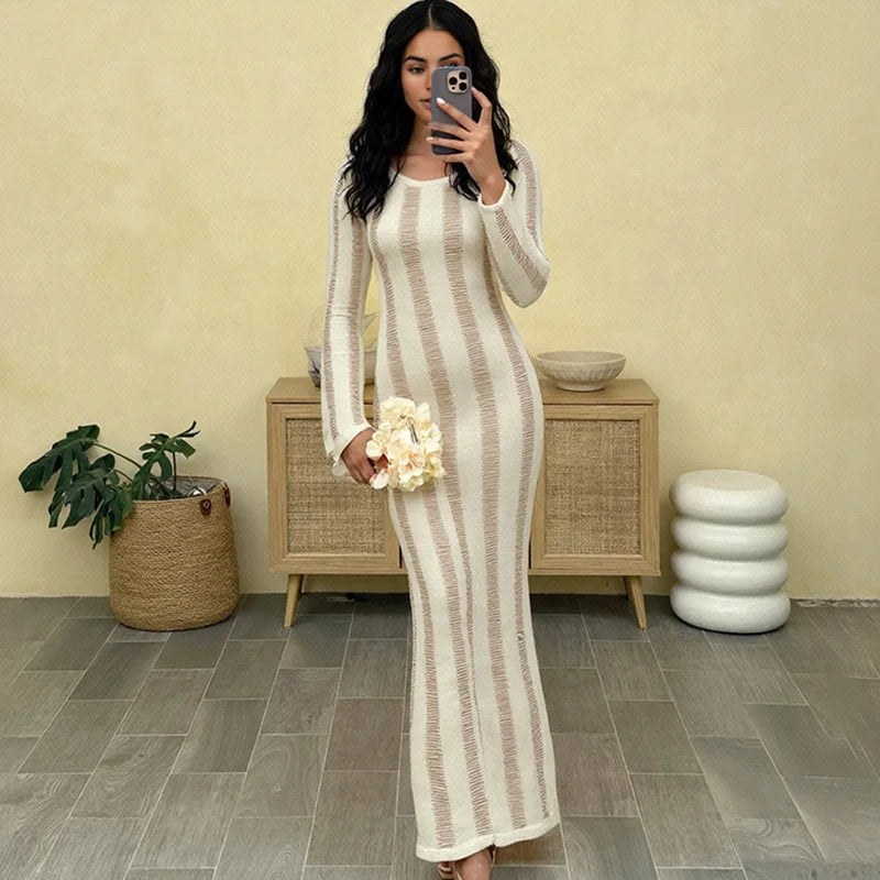 Glorol - Hollow Out See Through Backless Round Neck Maxi Dress
