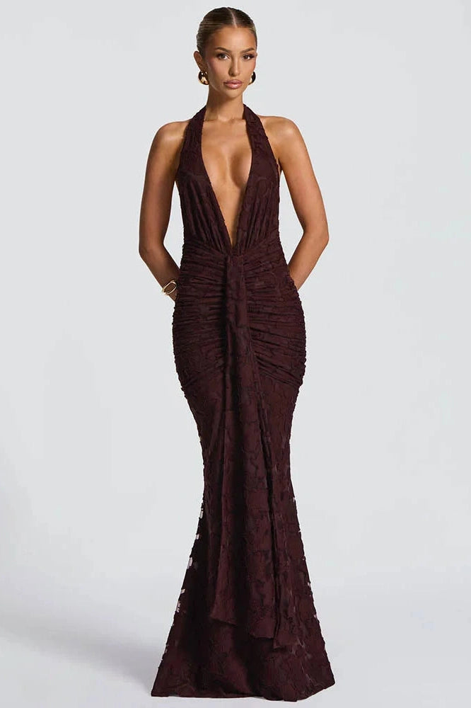 Glorol - Deep V Neck Sleeveless Backless Maxi Dress