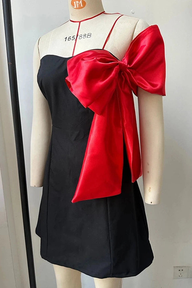 Glorol - Off-Shoulder Patchwork Strapless Bodycon Mini Dress