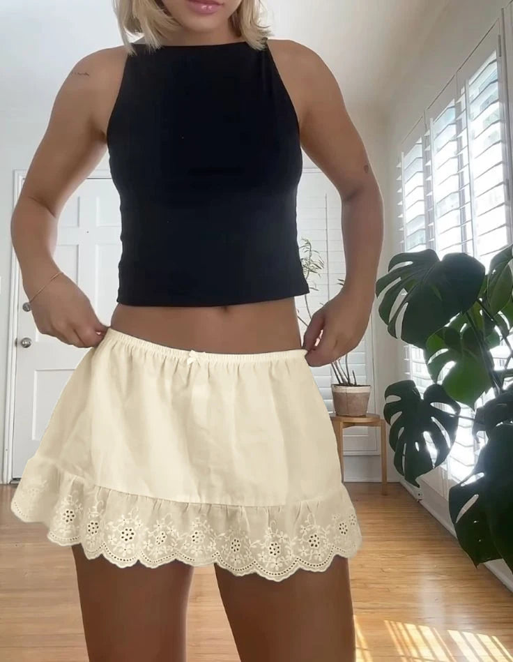 Glorol - Floral Eyelet Hem Skirt