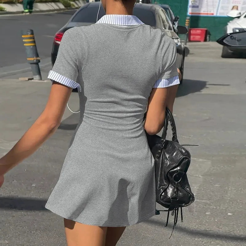 Glorol - Patchwork Short Sleeved Mini Dress