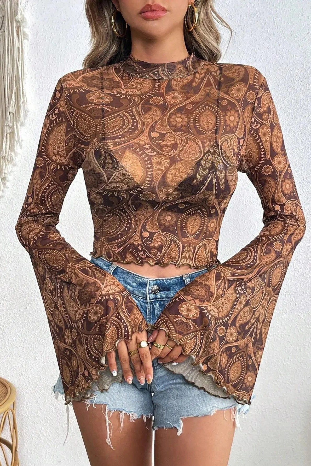 Glorol - Flared Sleeve Printed Top